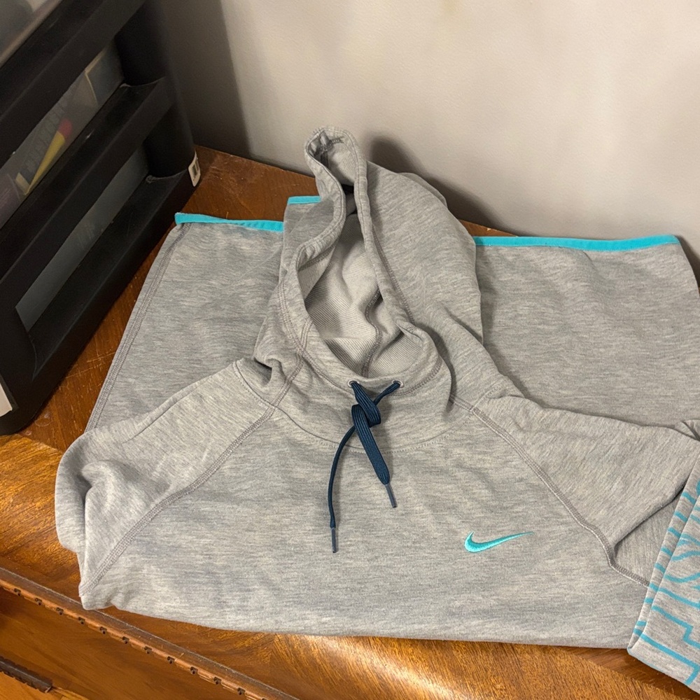 Nike Gray Hoodie with Teal Accents